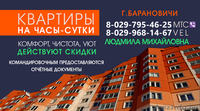 2-3-е КВАРТИРЫ НА ЧАСЫ, СУТКИ ЦЕНТР, СЕВЕРНЫЙ МИК-Н +375(29)7954625 - Изображение #1, Объявление #1114324